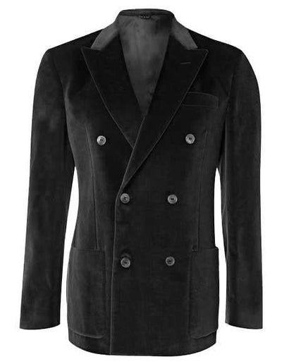 Men's 6 Buttons Velvet Double Breasted Black velour Men's blazer Jacket - Slim Fitted by mensitalyin