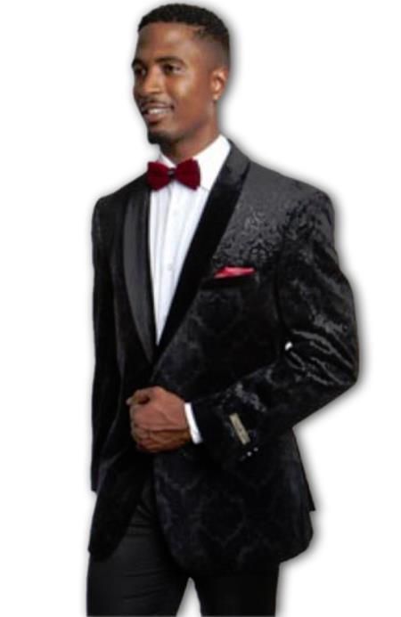 Men's Fashion Patterned Holiday crushed Black Paisley Texture velour Men's blazer Jacket ~ Velvet Sp by mensitalyin