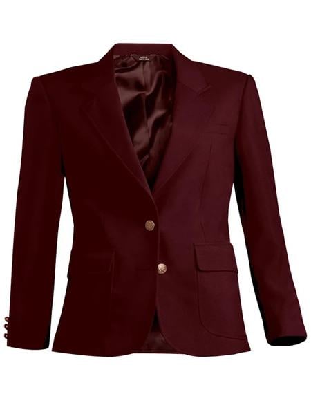 Two Button Burgundy Women Blazer by Mensusa