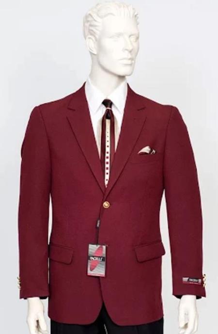 Poplin Fabric Pacelli Solid 2 Button Burgundy Blazer BLAIR-70006 by mensusa