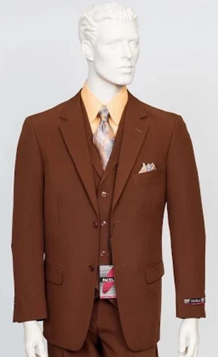 Poplin Fabric Pacelli 3pc Light Brown Suit CAMERON-10052 by Menssuitsatlantain