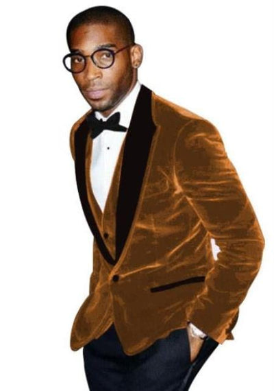 Light Brown Tuxedo - Velvet Fabric Dinner Jacket - Men's Blazer With Matching Bowtie by Menssuitsatlantain