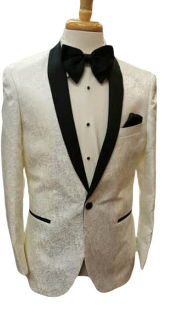 Ivory Dinner Jacket - Off White Patterned Tuxedo Blazer - Slim Fit Cream Paisley Sport Coat by mensusain