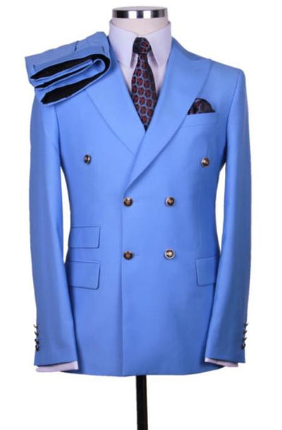 Slim Fitted Cut Mens Corn Flower Blue Double Breasted Blazers - Double Breasted Sport Coat mensusain