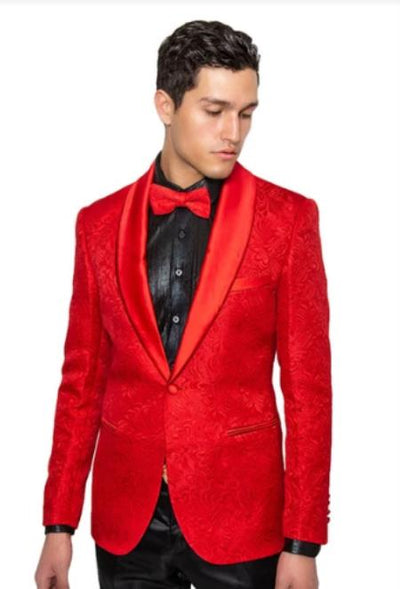 Red Paisley Blazer - Red Paisley Tuxedo + Matching Bowtie mensusa