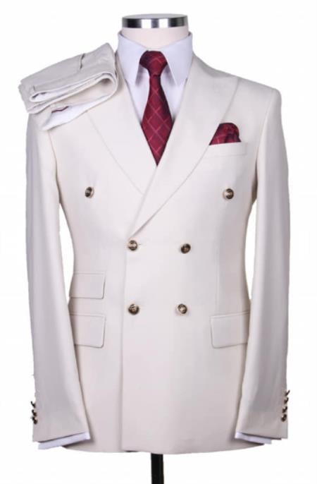 Slim Fitted Cut Mens Double Breasted Blazer - Off-white Double Breasted Sport Coat by mensusain