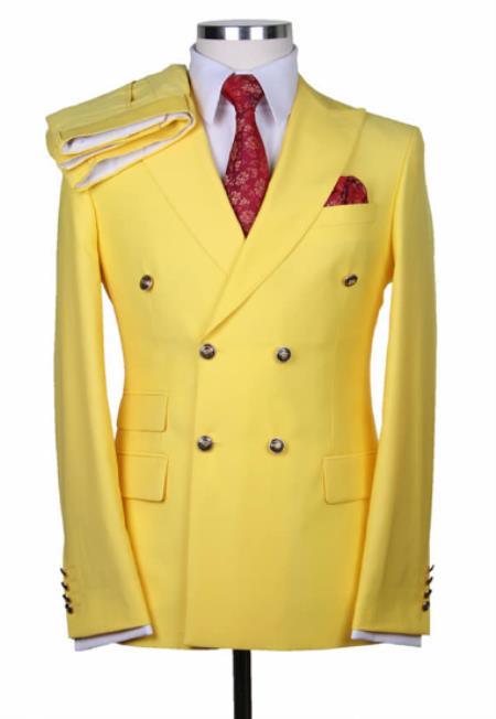 Slim Fitted Cut Mens Double Breasted Suit - Fabric - Flat Front Pants