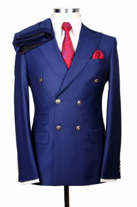 Slim Fitted Cut Mens Double Breasted Suit - Fabric - Flat Front Pants