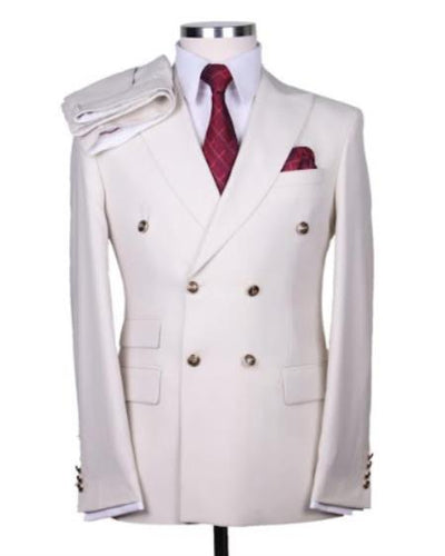 Ivory - Off White - Cream Double Breasted Blazer With Gold Buttons - Sport Coat by mensusain