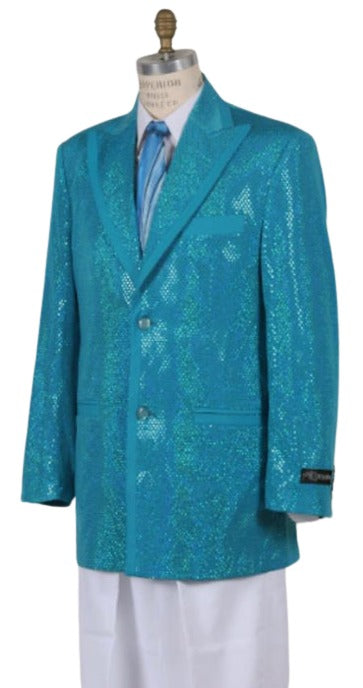 Turquoise Mens Shiny Blazer - Aqua Blue Sparkly Sport Coat mensusa
