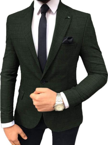 Plaid Blazer - Windowpane Blazer - Army Green Blazer by mensusain