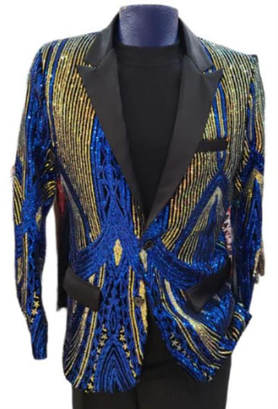 Mens Two Toned Sequin Blazer - Royal Blue Prom 2026 Shiny Tuxedo Slim Fit by mensusain