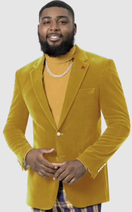 Mens Mustard Velvet Blazer mensusa