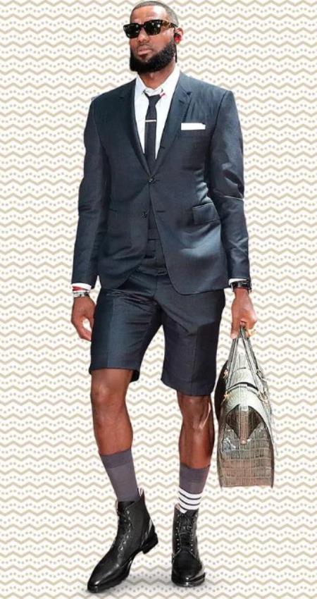 Cotton Fabric Charcoal Gray Suit - Mens Suits With Shorts - Summer Suit