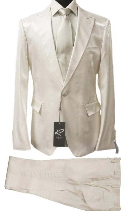 Rossiman White Sateen Suit for Men | High-Shine Formal Elegance β Italian Tailored Luxury Double-Breasted Suit