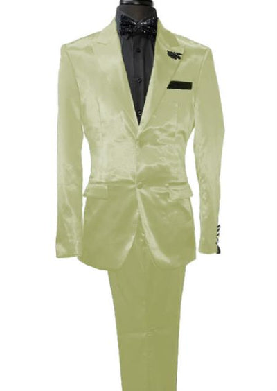 Mens Shiny Blazer - Ivory Sateen Vested Suit mensusain