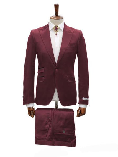 Mens Shiny Blazer - Burgundy Sateen Vested Suit