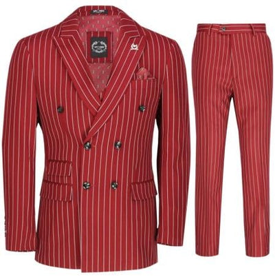 Mens 3 Piece Double Breasted Suit Maroon