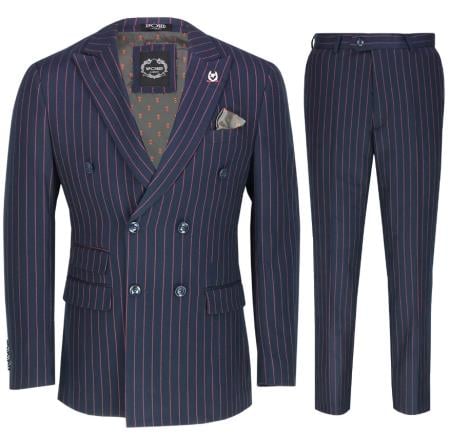 Mens 3 Piece Double Breasted Suit Navy mensusain
