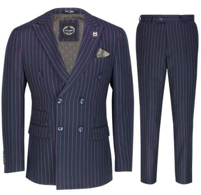 Mens 3 Piece Double Breasted Suit Navy mensusain