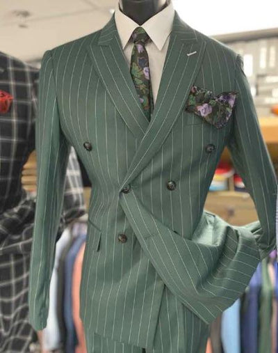 Dark Green Pinstripe Suit - Green Stripe Suit