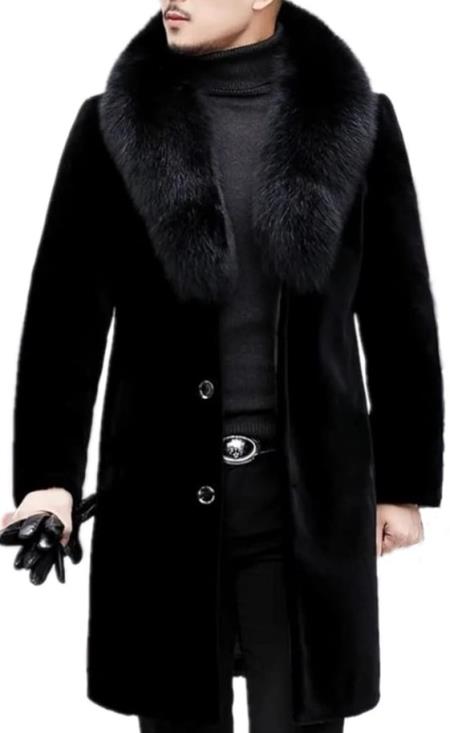 Men Long Faux Fur Coat Black – SuitUSA