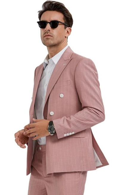 Mens Pink Slim Fit Double Breasted Pin Stripe Pattern in Pink mensusain