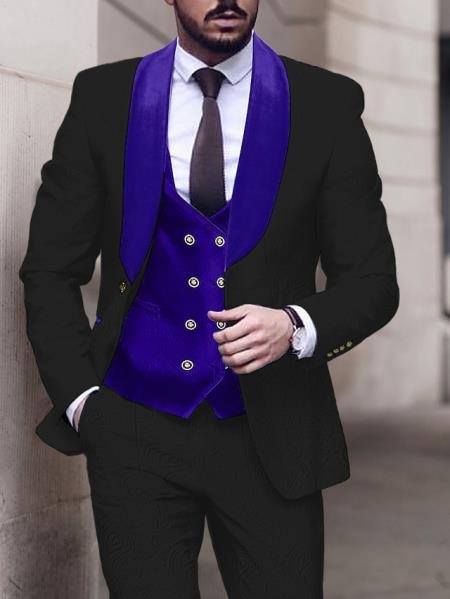 Black And Royal Blue Tuxedo - Prom Wedding Suit