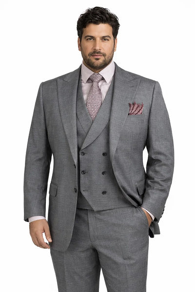 Men's Summer Sharkskin Suit with Double Breasted Vest in Charcoal Grey