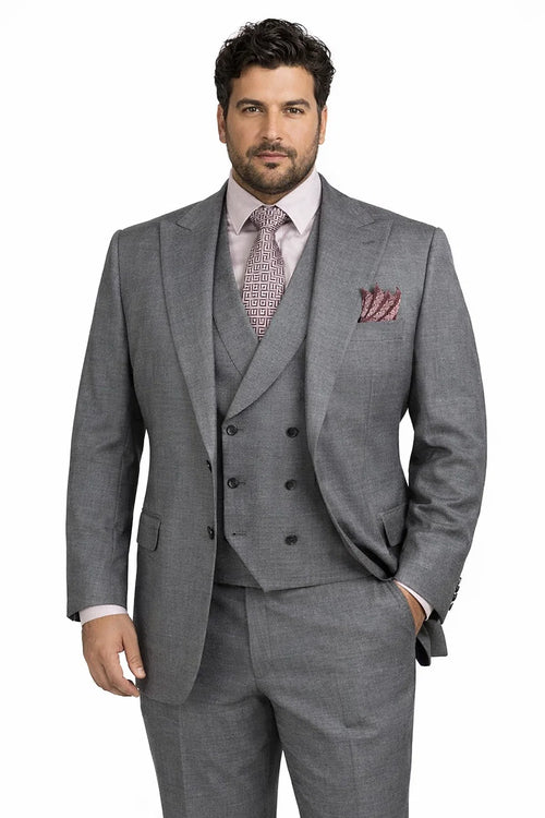 Men's Summer Sharkskin Suit with Double Breasted Vest in Charcoal Grey