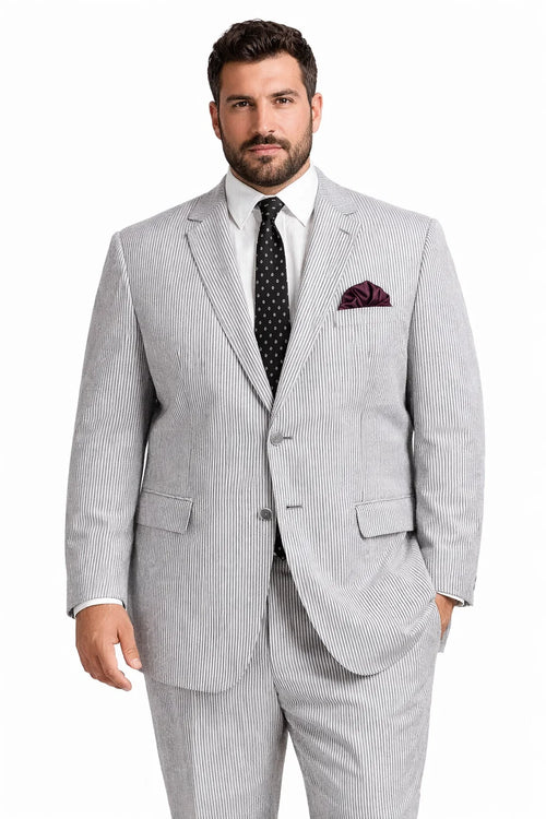 Men's Black Seersucker Suit in Modern Fit with Pinstripes