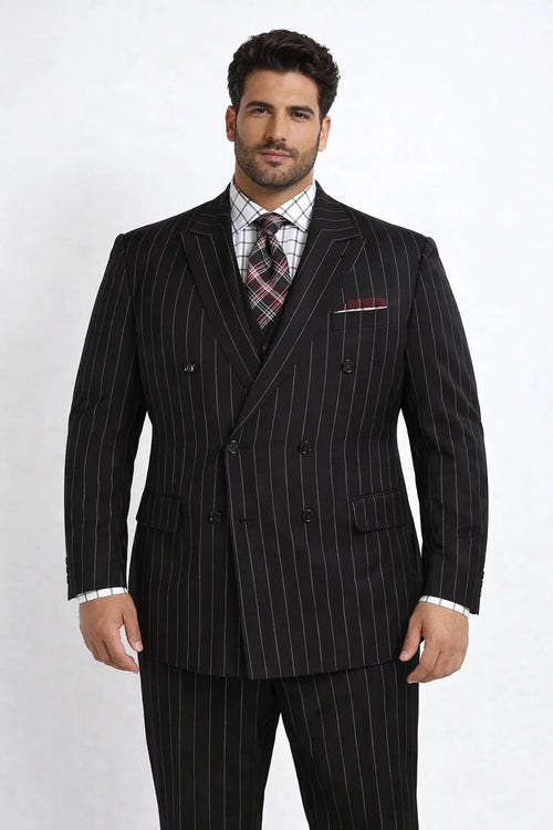 1920s Double Breasted Pinstripe Suit in Black from Vinci Suits