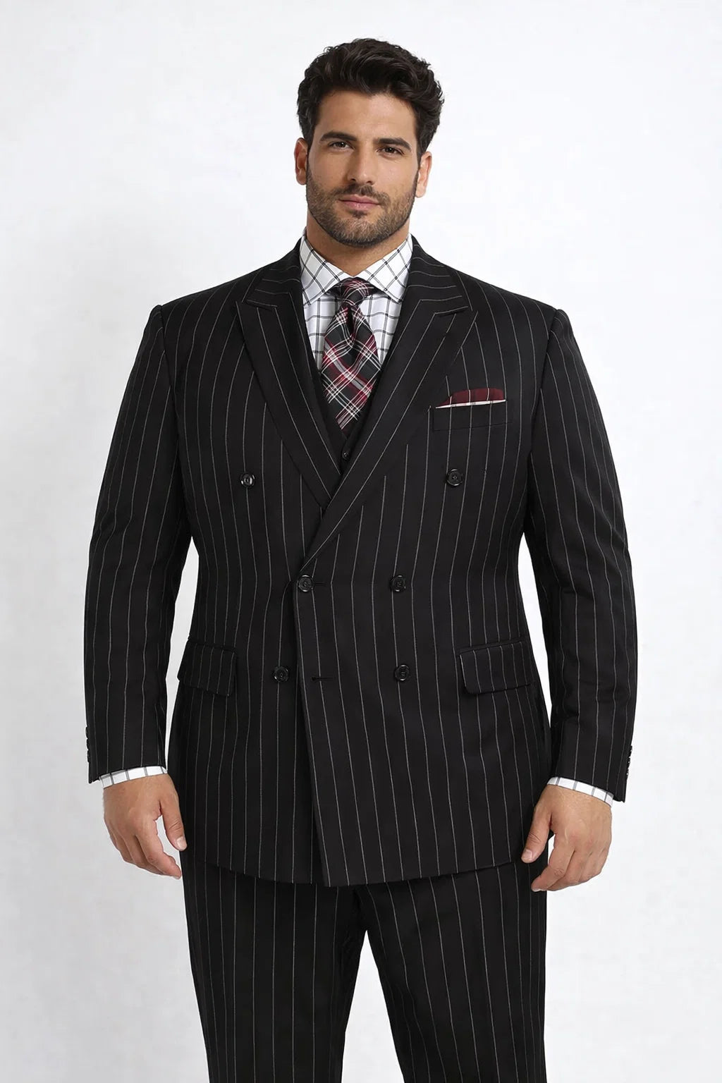 1920s Double Breasted Pinstripe Suit in Black from Vinci Suits – SuitUSA