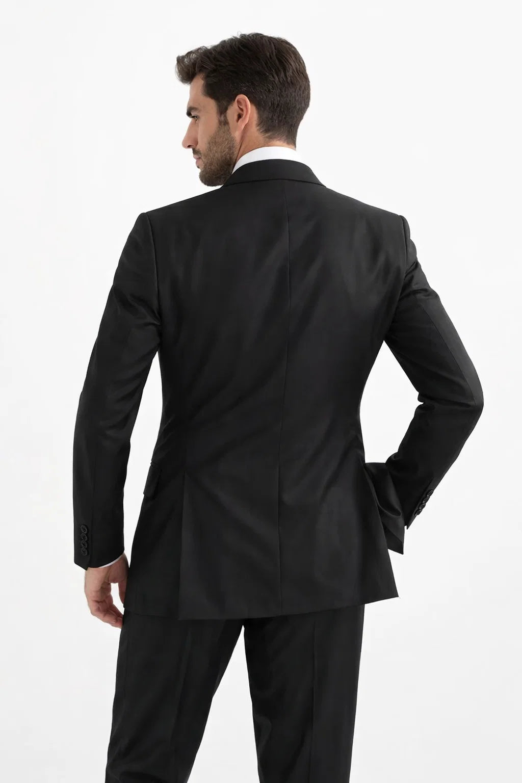 Mens Classic Double Breasted Luxury Wool Feel Suit in Black