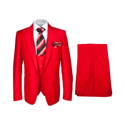 Rossi Man Mens Red Slim-fit Suit Vested Flat Front Pants