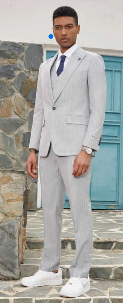 Mens Light Gray and Black Pinstripe 3 Piece Suit β Peaky Blinders Inspired Vintage Gangster 1920s Suit