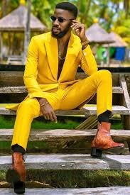 Ahmad Hot Yellow Peaked Lapel One Button Men Suits for Prom |Yellow Prom Dress