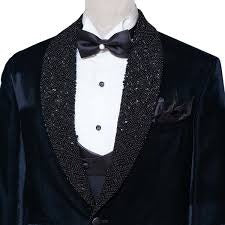 Designer groom and party wear black velvet tuxedo suit by Renoirin