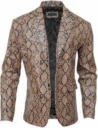 SHAZMEEN Men's Snakeskin Jacket Men Dress Coats Shawl Lapel Tuxedo Blazers for Wedding Party Snakeskin Tuxedo by Renoirin