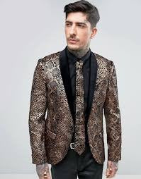 Noose And Monkey Super Skinny Snakeskin Velvet Blazer in Metallic for Men |Snakeskin Tuxedo