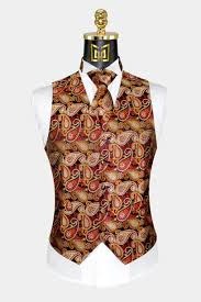 Orange & Navy Blue Vest Set | Tuxedo vest and tie sets