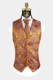 Orange & Navy Blue Vest Set -Tuxedo vest and tie sets by Renoirin