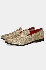 Men's Gold Glitter Shoes Loafers | Gold Prom Shoes