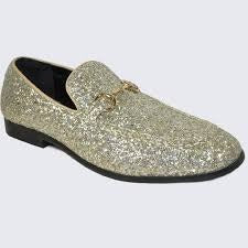 Mens Gold Glitter Loafers - Modern Dress Shoe - Prom - Wedding | Gold Prom Shoes