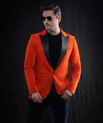 Men's Kingsman Men's Orange and Black Velvet Tuxedo Blazer | Prom & Wedding Dinner Suit In Men's Orange Tuxedo – SuitUSA