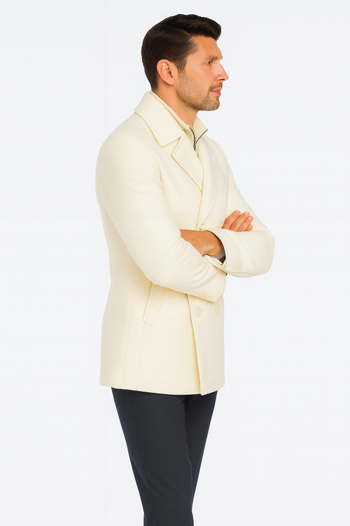 Cream Color Pea Coat - Ivory Double Breasted Wool Coat - Off White Car Coats