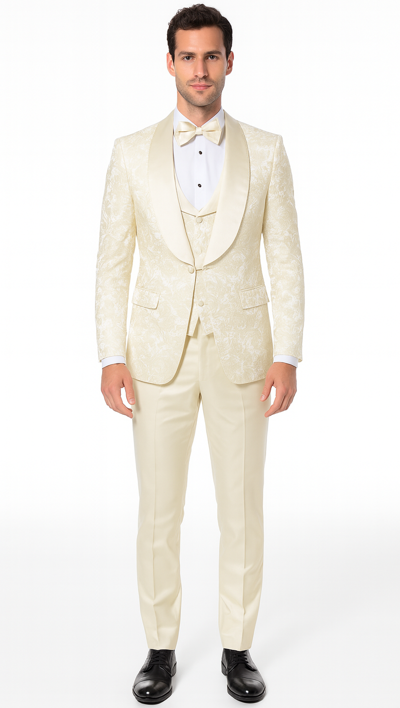 Ivory Floral Tuxedo Set with Wide Shawl Lapel – Wedding & Prom – SuitUSA