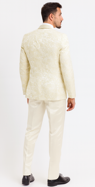 Ivory Floral Tuxedo Set with Wide Shawl Lapel – Wedding & Prom