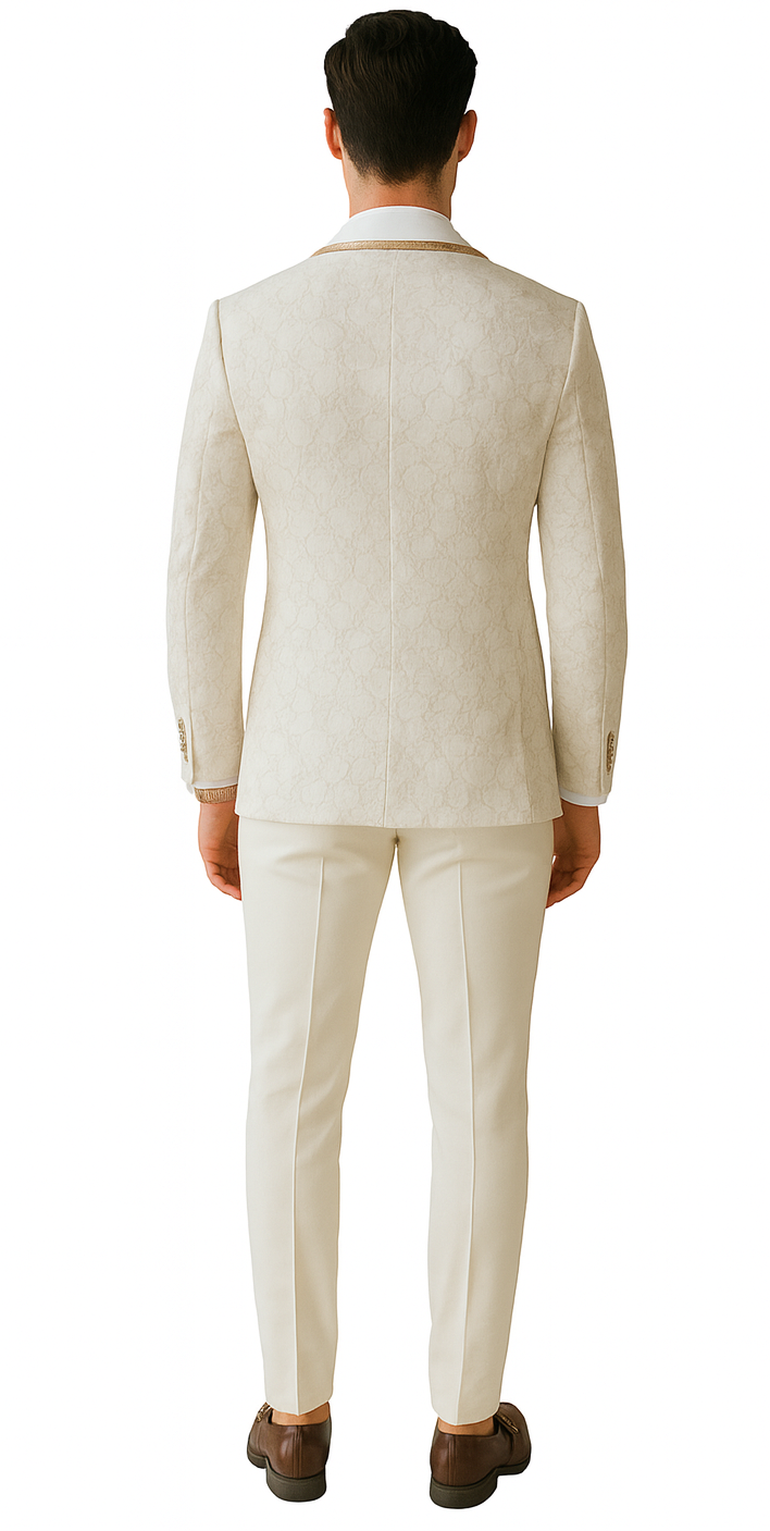 Ivory & Gold Paisley Tuxedo with Ornate Clasp – Wedding & Prom