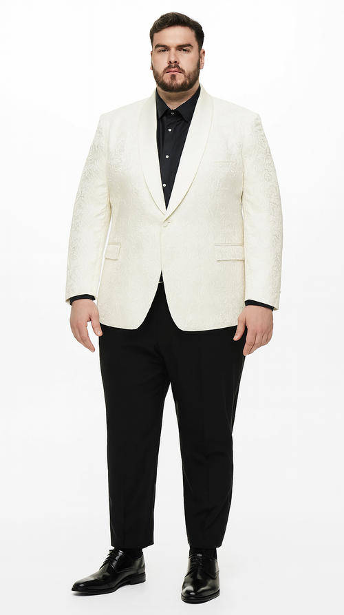 Ivory Paisley Tuxedo Jacket with Shawl Lapel β Wedding & Prom